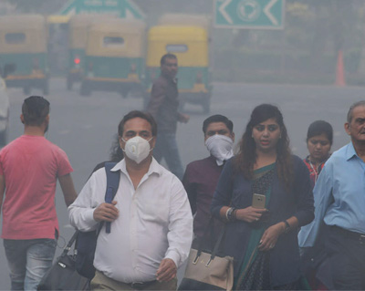 People breathing in Particle Pollution