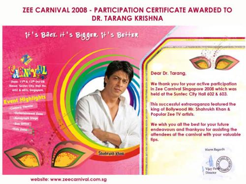 Felicitation of participation in Zee Carnival Singapore 2008